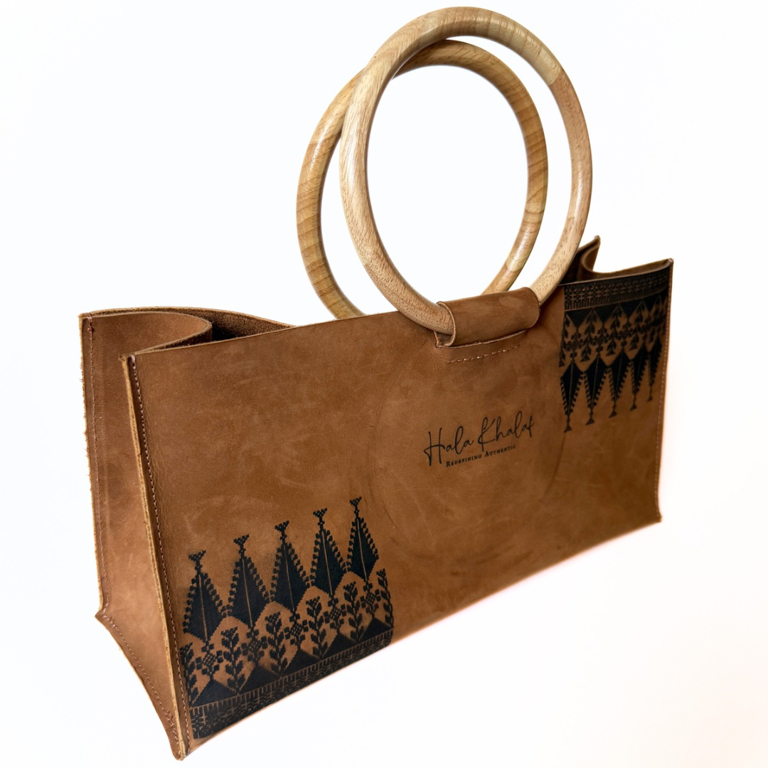 Tatreez Utility Tan Grain Side Leather Tote - Small