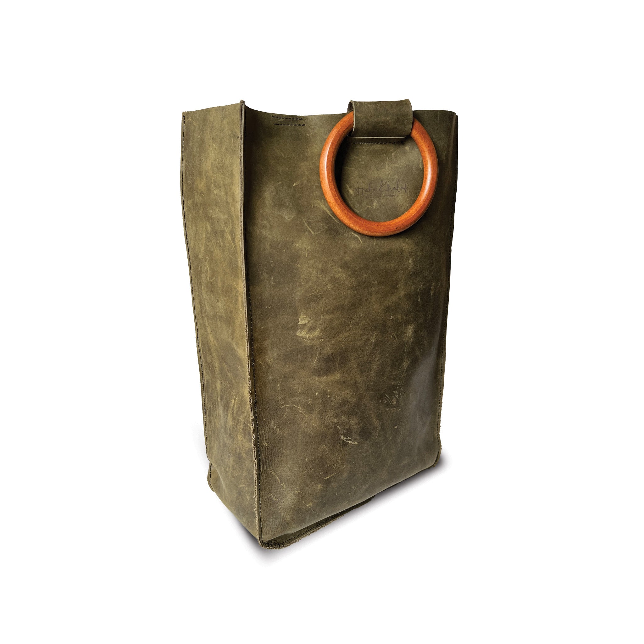 Dark Green Grain Side Tote - Tall