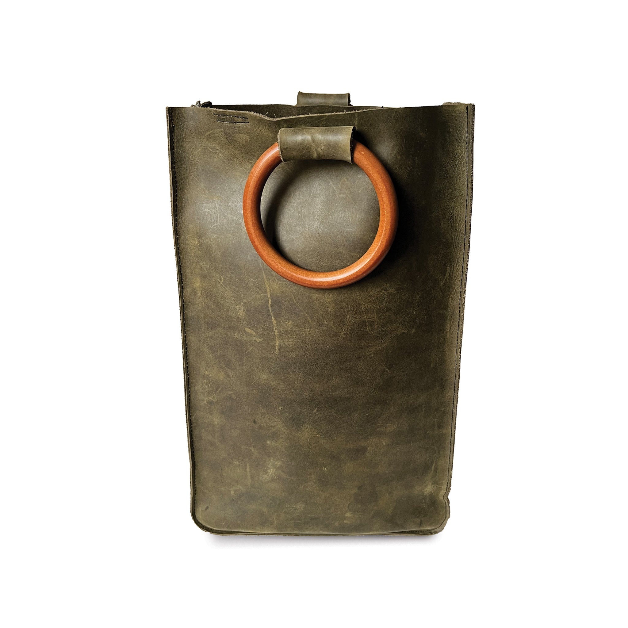 Dark Green Grain Side Tote - Tall